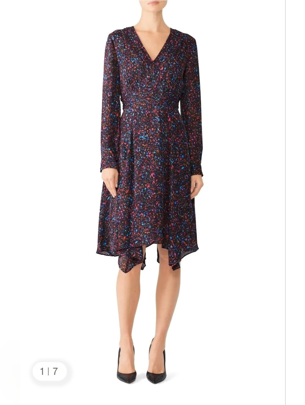 Parker Navy Multi Floral V-Neck Asymmetrical Hem Dress Size 14